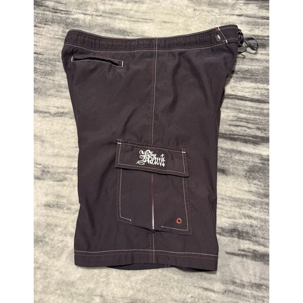 Y2k Tony Hawk Swim Pool Beach Board Shorts Mens Medium Black / Red Embroidery